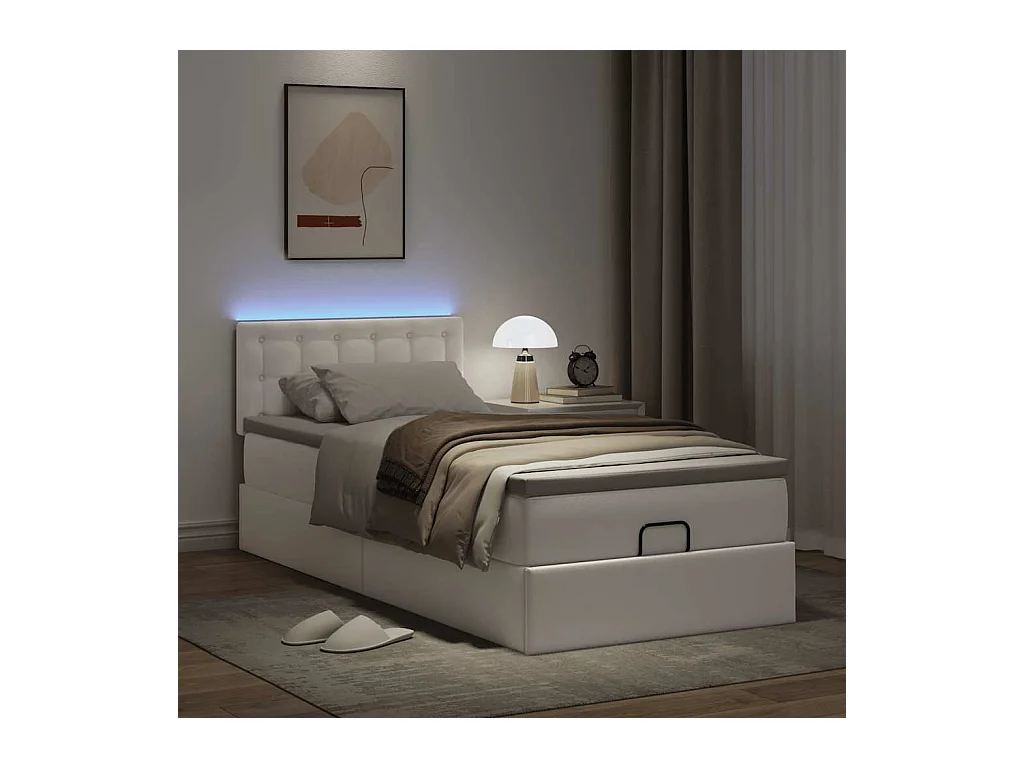 Cadre de lit ottoman avec matelas blanc pur 80x200cm similicuir