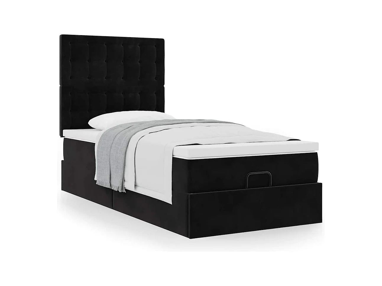 Cadre de lit ottoman avec matelas noir 90x190 cm velours