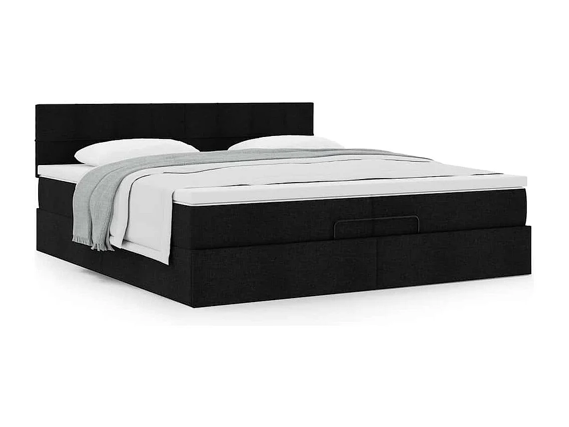 Cadre de lit ottoman avec matelas noir 200x200 cm tissu