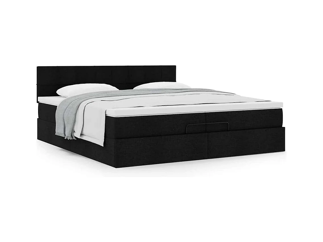 Estrutura de cama otomana com colchão 200x200 cm tecido preto