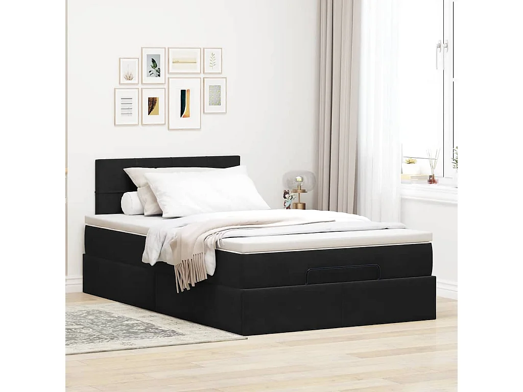 Cadre de lit ottoman avec matelas noir 120x200 cm velours