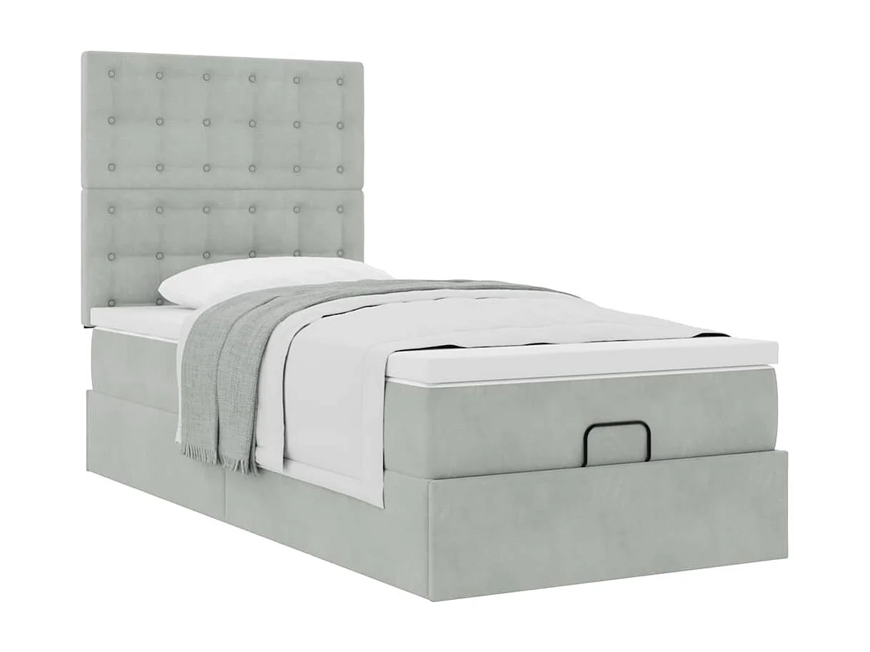 Estrutura cama otomana colchões 90x190 cm veludo cinzento claro