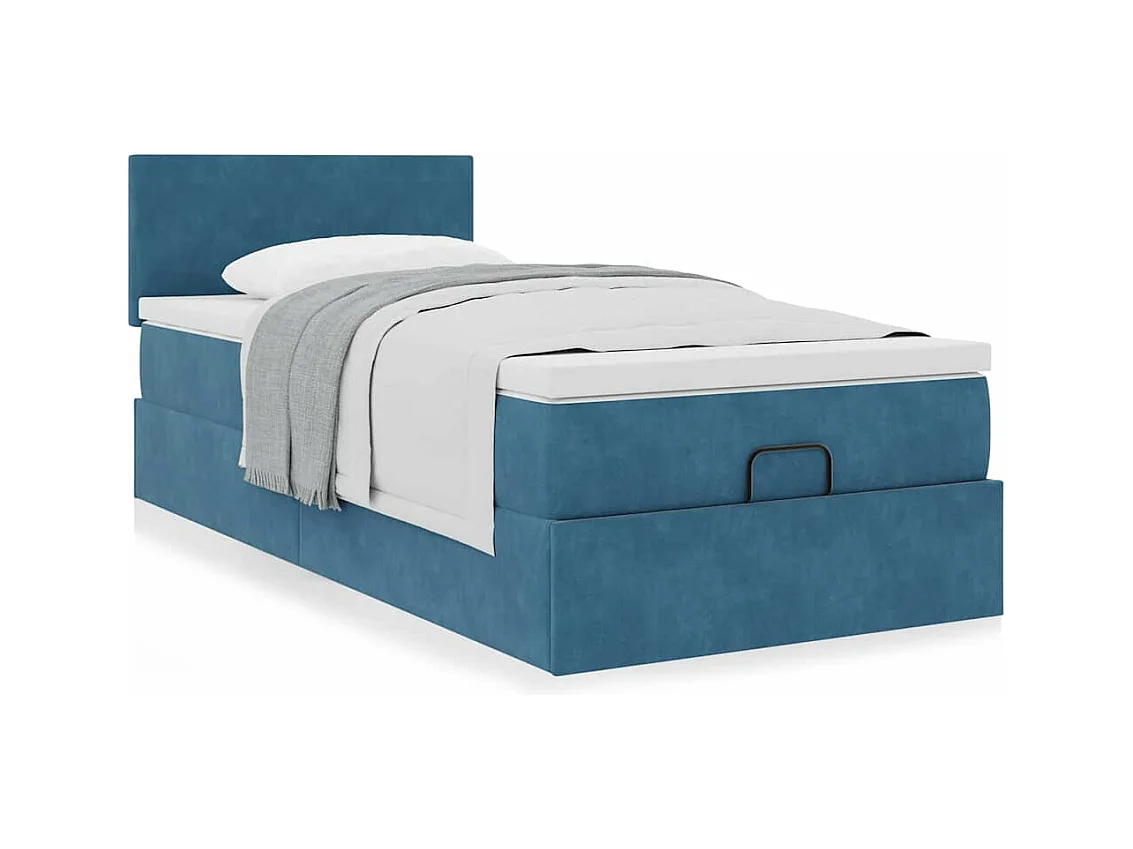 Cadre de lit ottoman avec matelas bleu foncé 100x200 cm velours