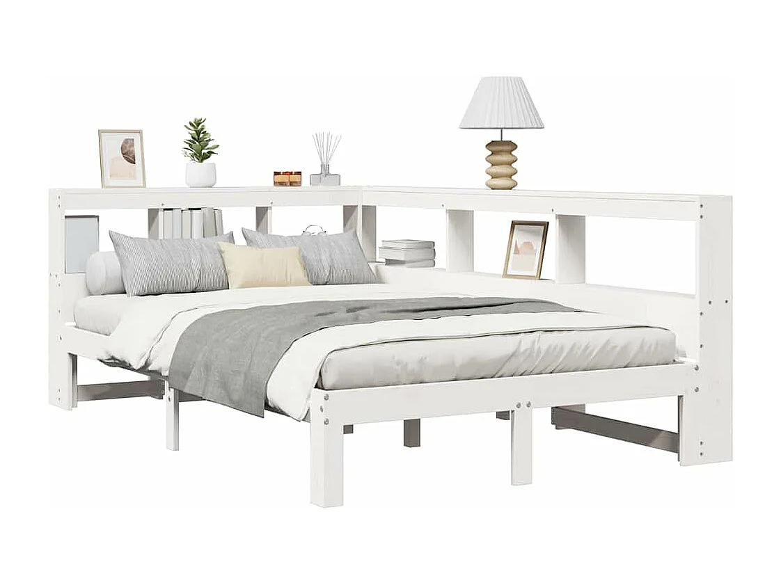 Cama com estante sem colchão 135x190 cm pinho maciço branco