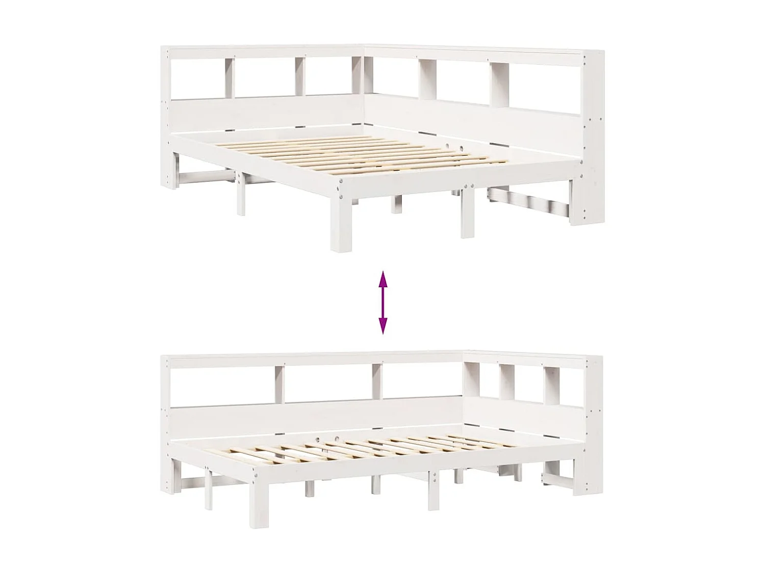 Cama com estante sem colchão 135x190 cm pinho maciço branco