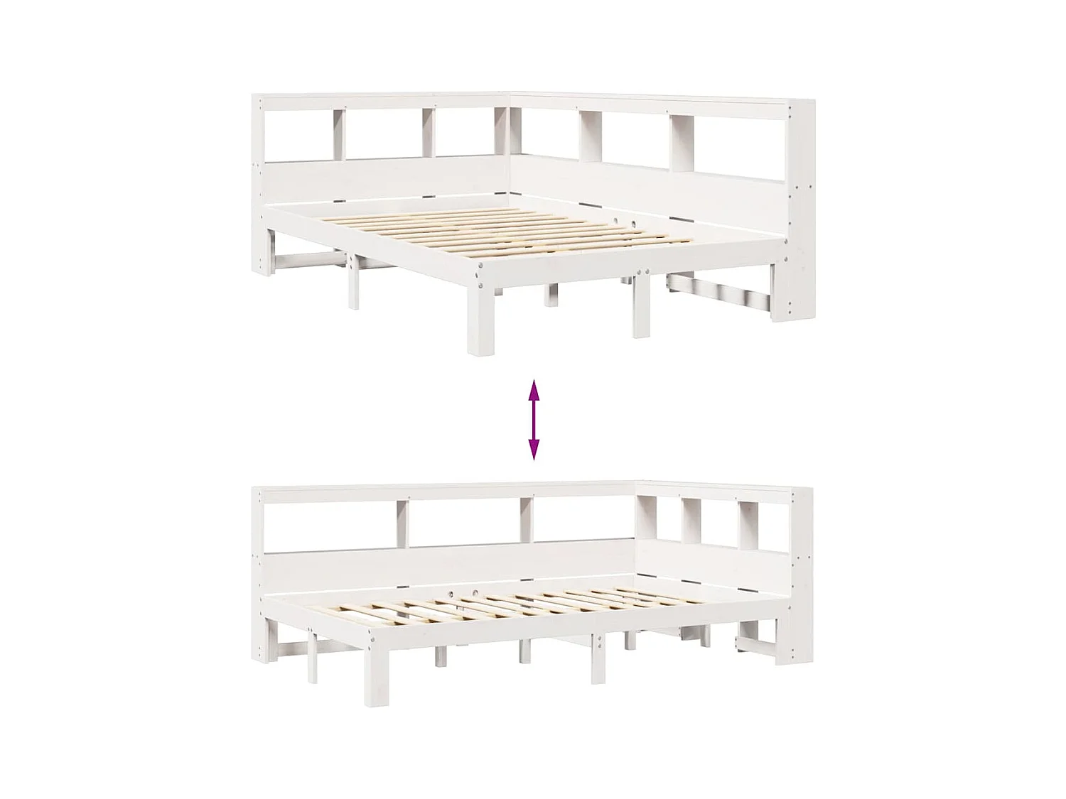 Lit bibliothèque sans matelas blanc 135x190 cm bois pin massif
