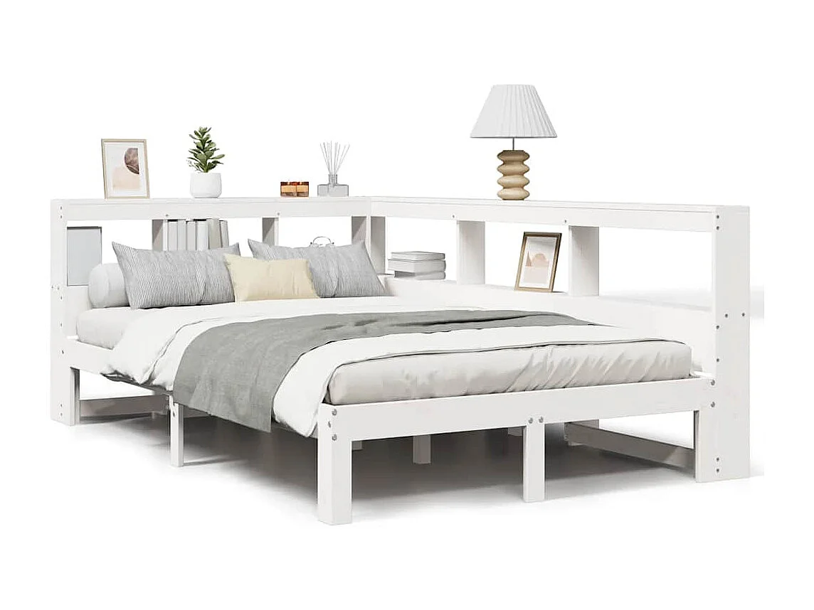 Lit bibliothèque sans matelas blanc 135x190 cm bois pin massif