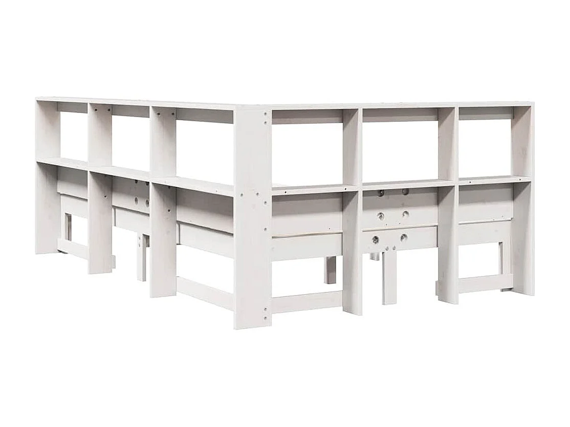 Lit bibliothèque sans matelas blanc 135x190 cm bois pin massif
