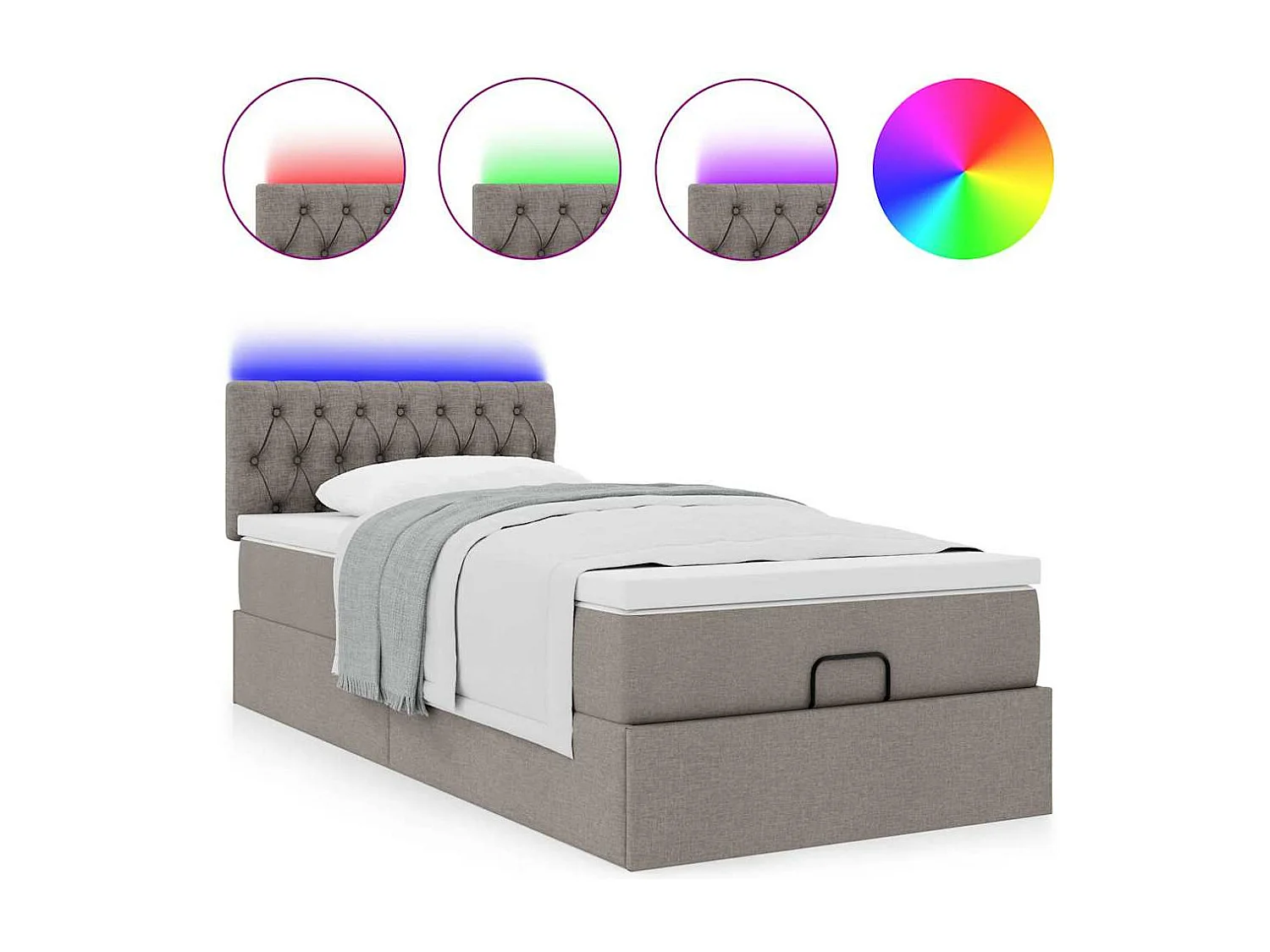 Cadre de lit ottoman avec matelas taupe 90x190 cm tissu