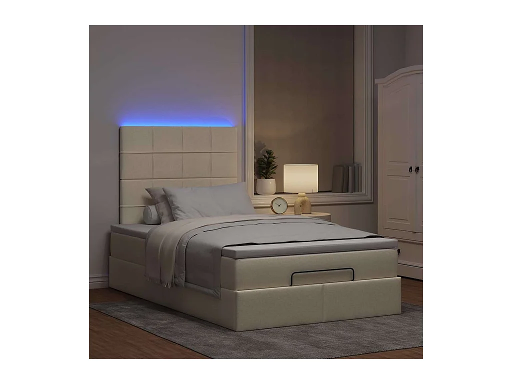 Ottoman bed met matras en LED's 120x200cm stof crèmekleurig