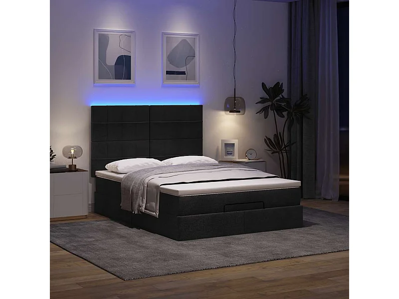 Cadre de lit ottoman avec matelas noir 140x200 cm tissu