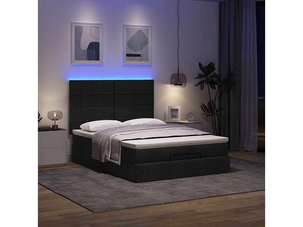 Cadre de lit ottoman avec matelas noir 140x200 cm tissu