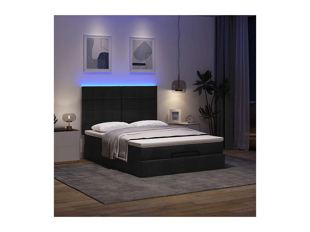 Cadre de lit ottoman avec matelas noir 140x200 cm tissu