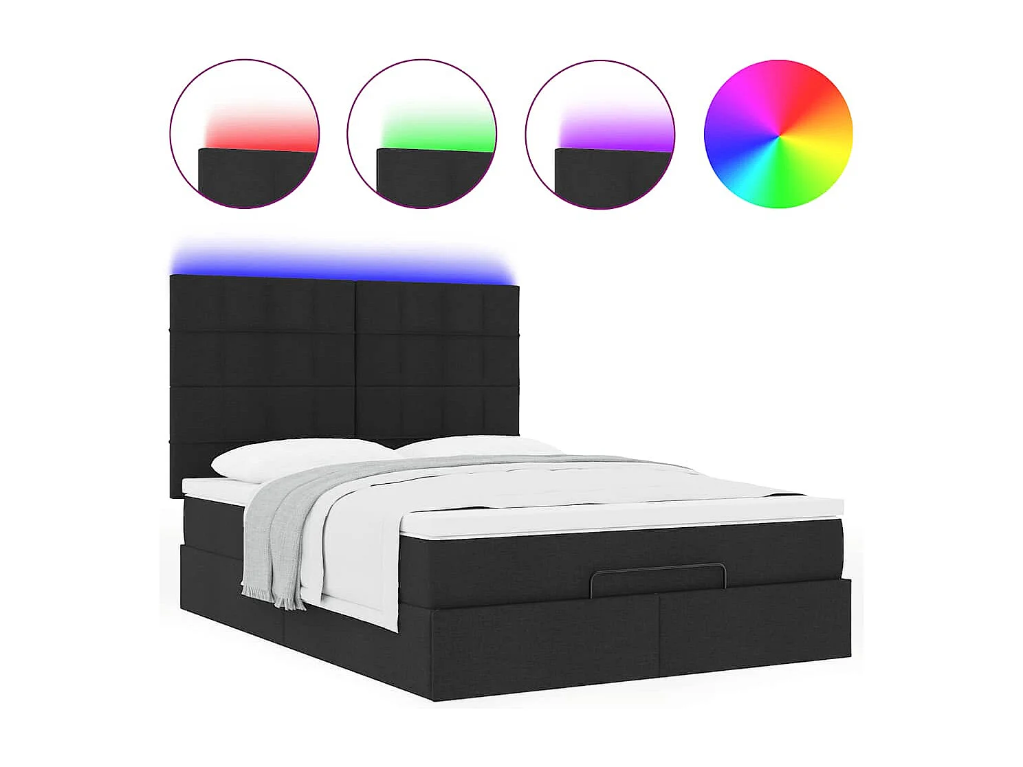 Cadre de lit ottoman avec matelas noir 140x200 cm tissu