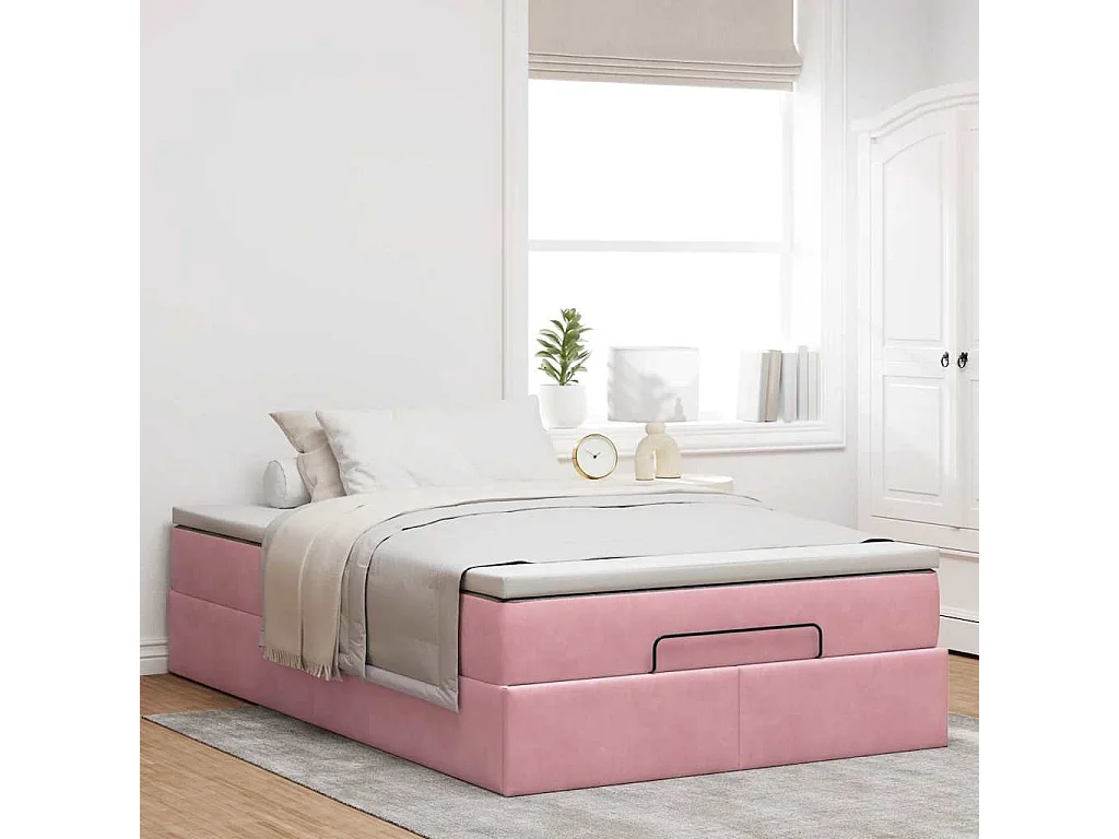 Estructura de cama otomana colchón terciopelo rosa 120x200cm