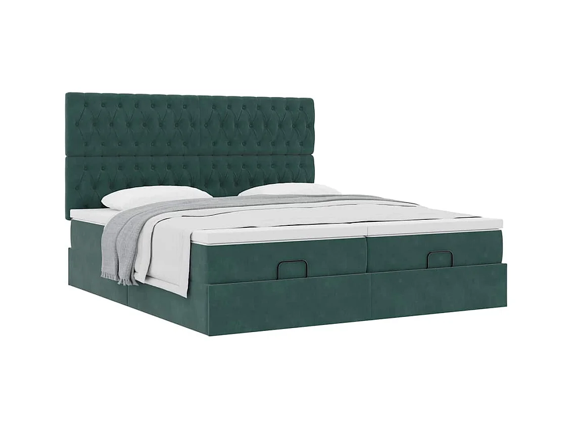 Cadre de lit ottoman avec matelas vert foncé 160x200 cm velours
