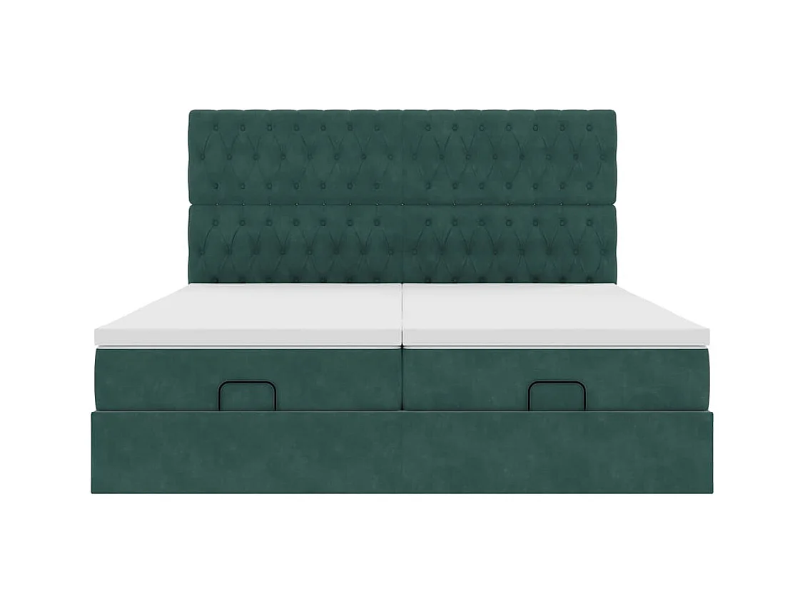 Cadre de lit ottoman avec matelas vert foncé 160x200 cm velours