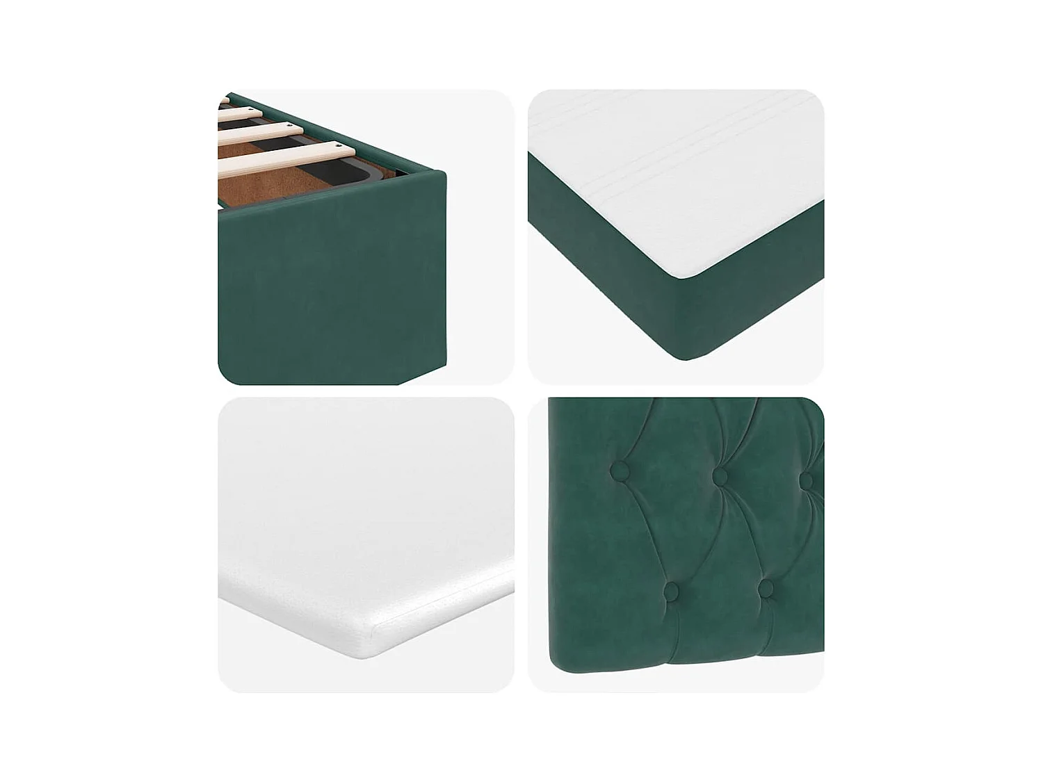 Cadre de lit ottoman avec matelas vert foncé 160x200 cm velours