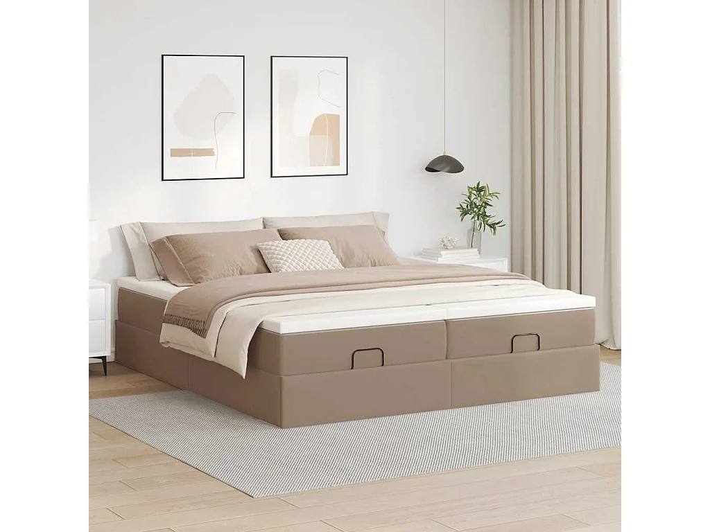 Estructura cama otomana colchones cappucino cuero sintético