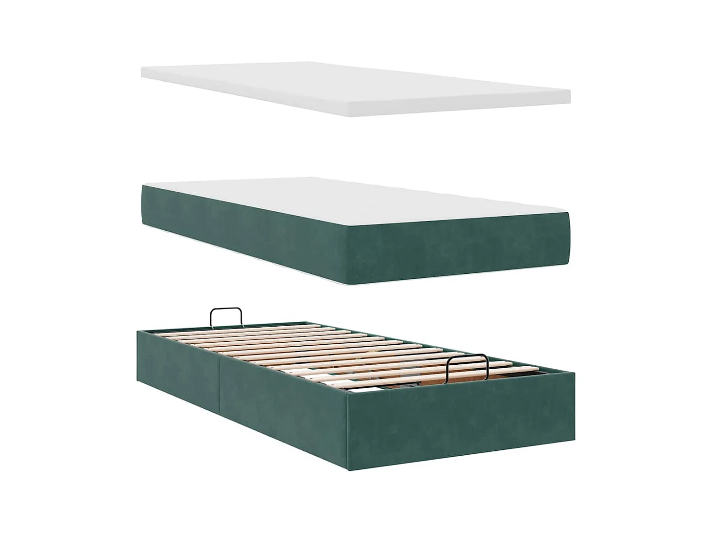 Estructura de cama otomana con colchón terciopelo verde oscuro
