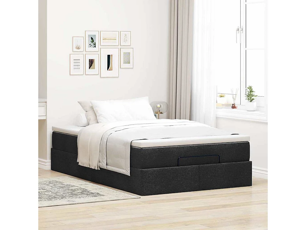 Cadre de lit ottoman avec matelas noir 120x190 cm tissu