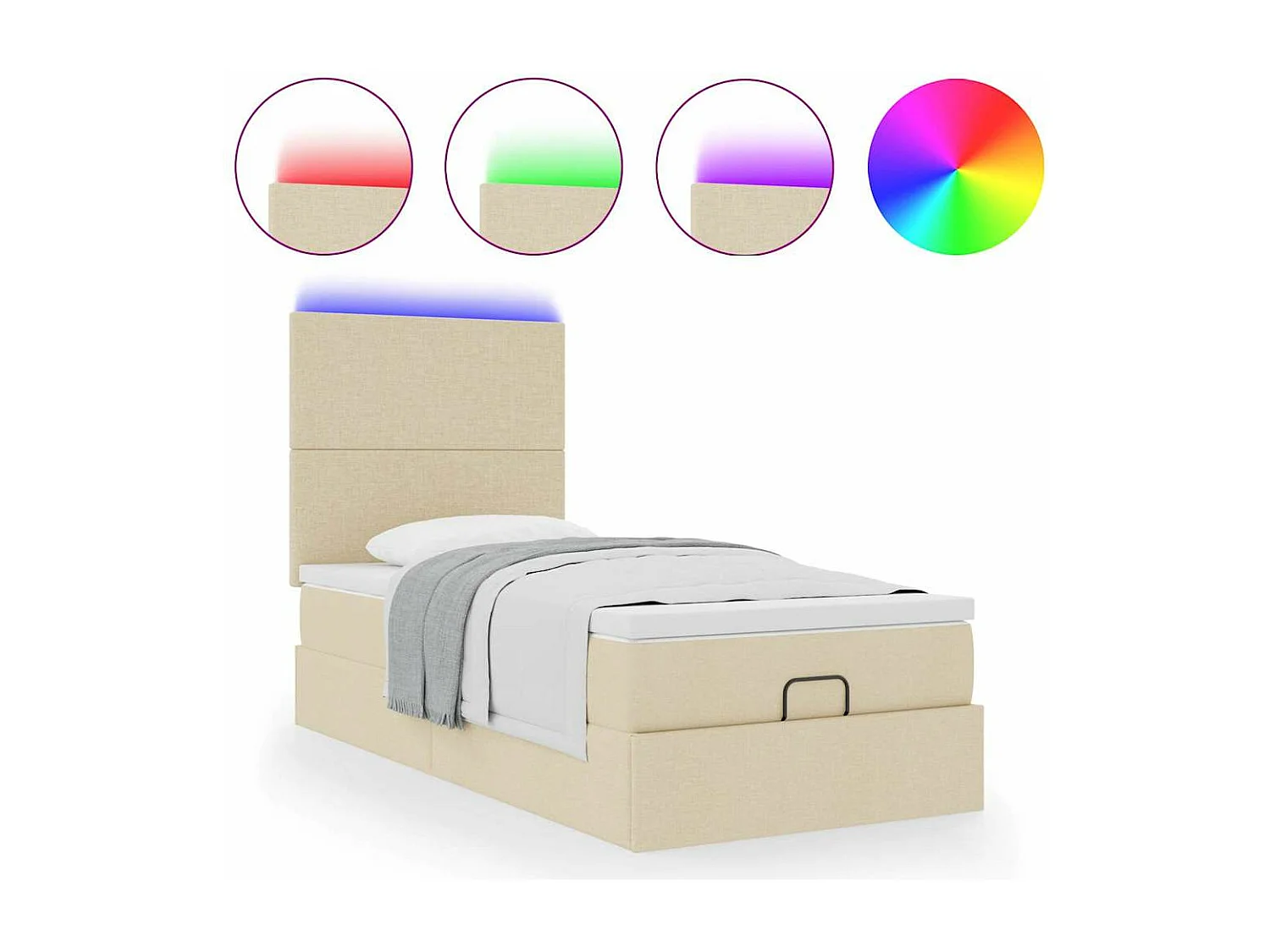 Cadre de lit ottoman avec matelas crème 80x200 cm tissu