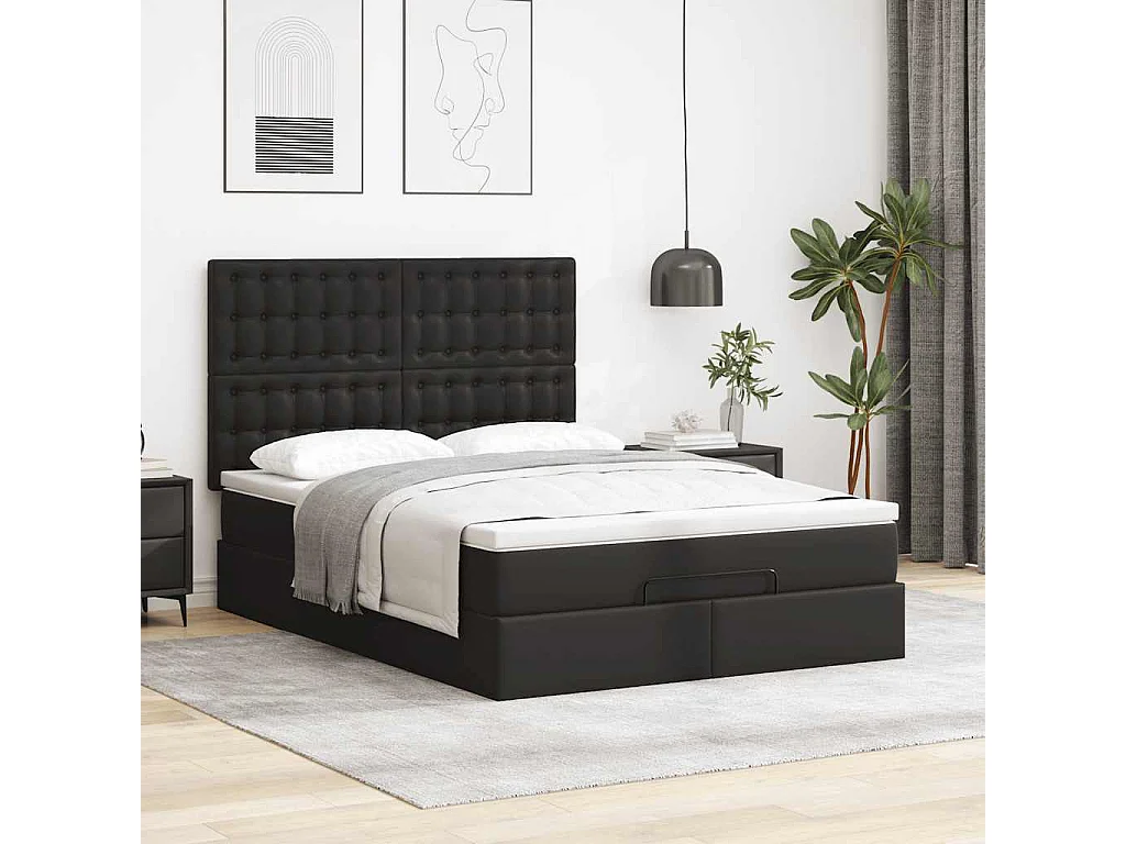 Cadre de lit ottoman avec matelas noir 140x190 cm similicuir