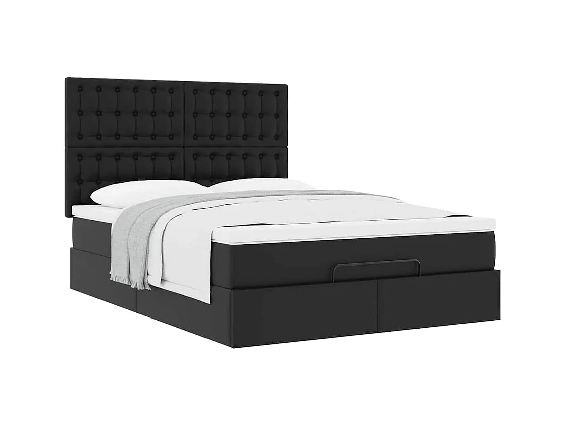 Cadre de lit ottoman avec matelas noir 140x190 cm similicuir