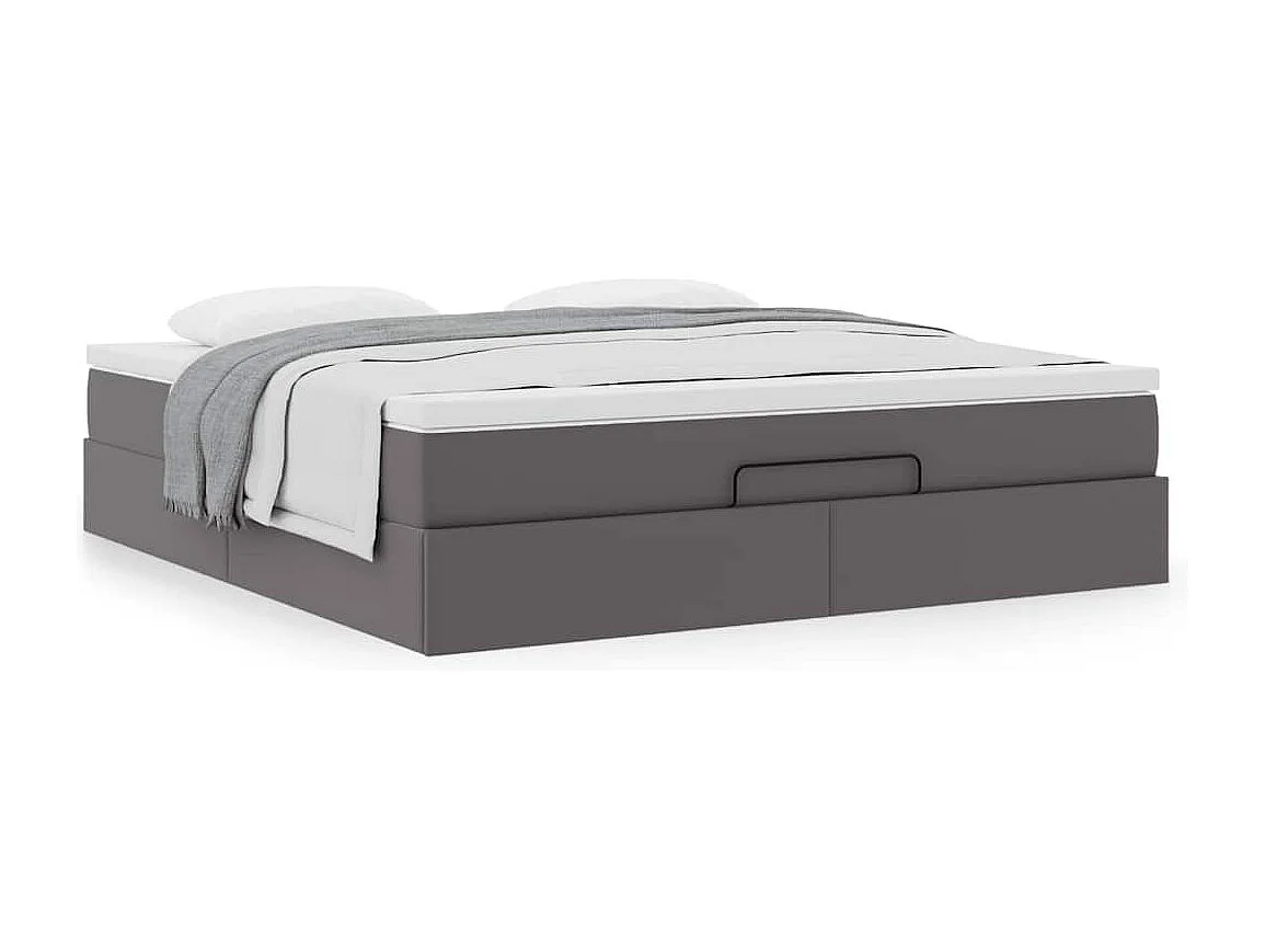 Cadre de lit ottoman avec matelas gris 180x200 cm similicuir