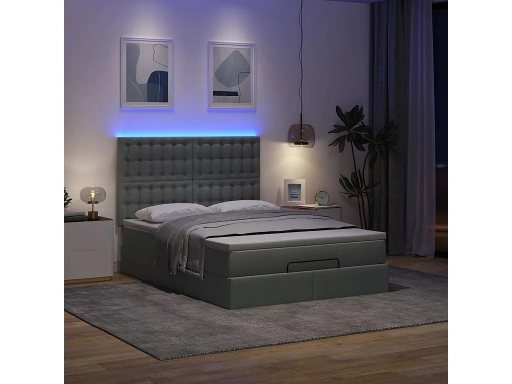 Cadre de lit ottoman avec matelas gris foncé 140x200 cm tissu