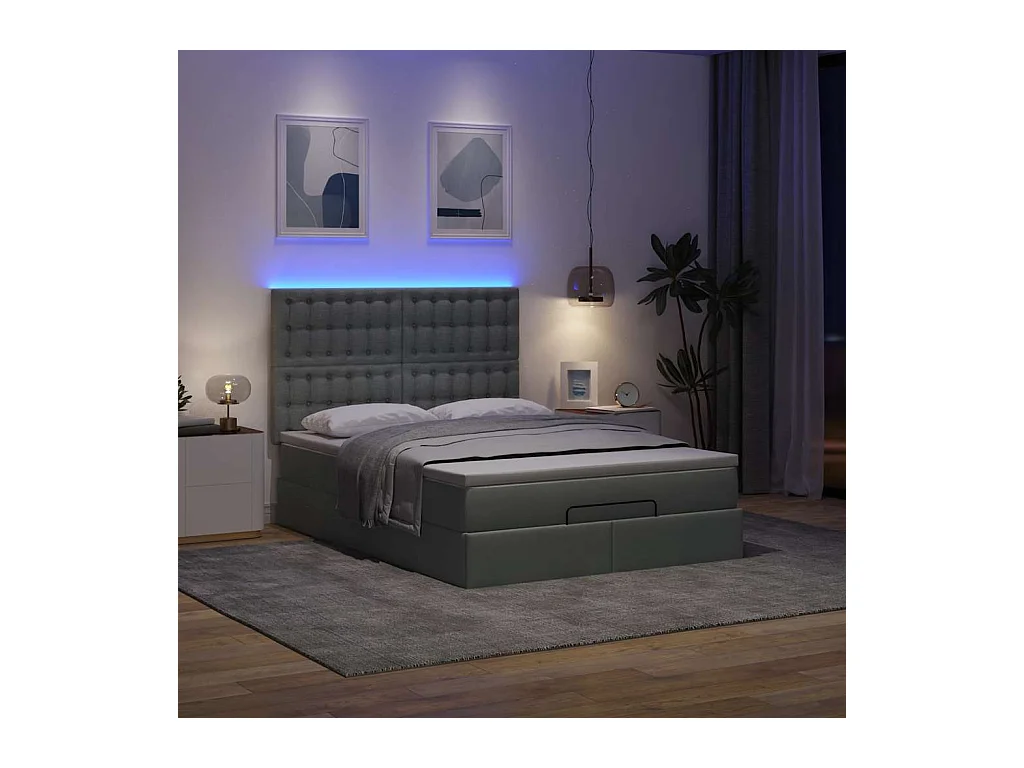 Cadre de lit ottoman avec matelas gris foncé 140x200 cm tissu