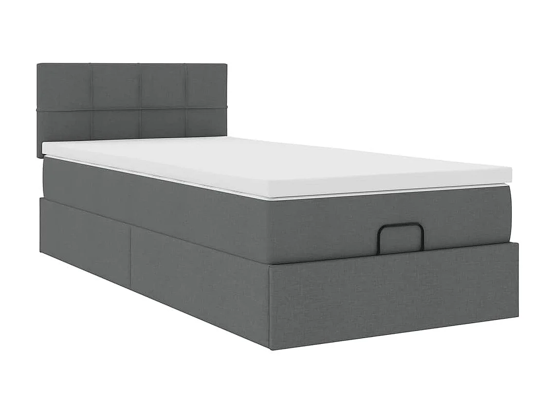 Cadre de lit ottoman avec matelas gris foncé 100x200 cm tissu
