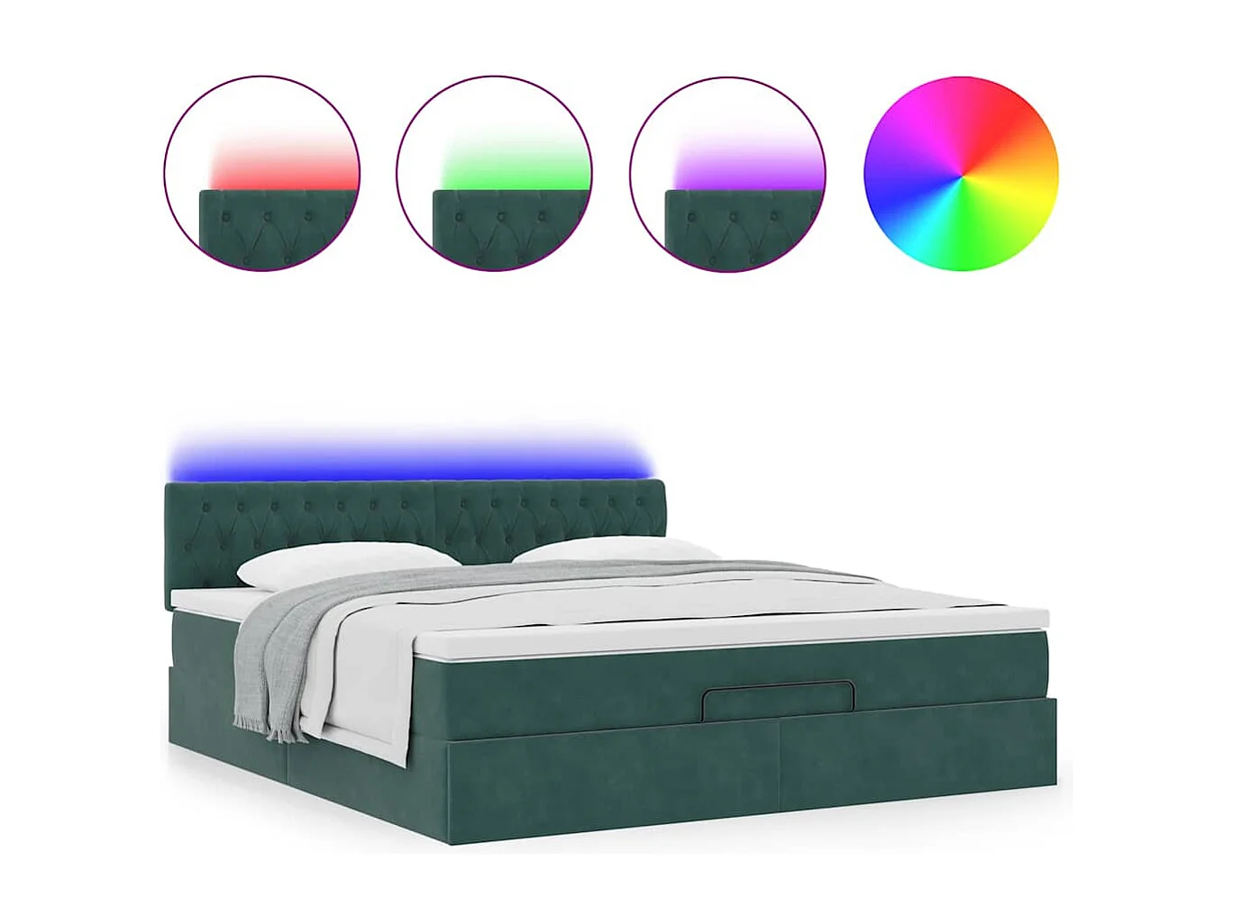 Cadre de lit ottoman avec matelas vert foncé 180x200 cm velours