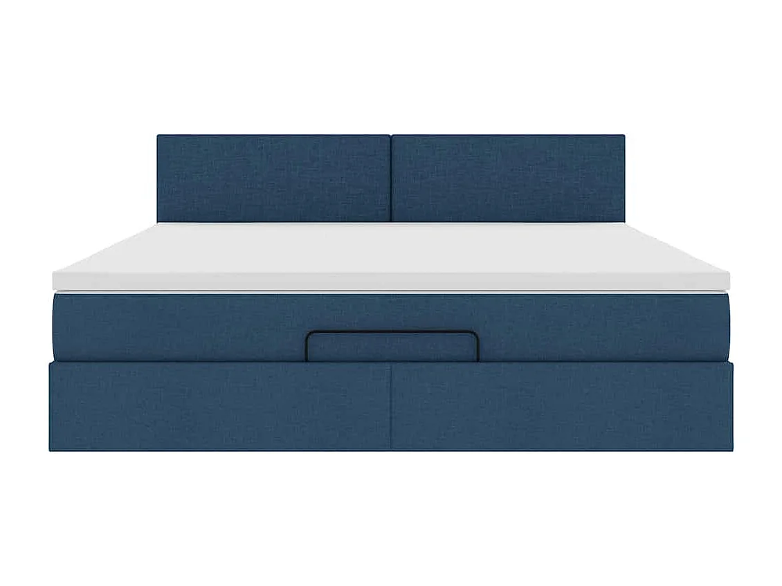 Cadre de lit ottoman avec matelas bleu 160x200 cm tissu