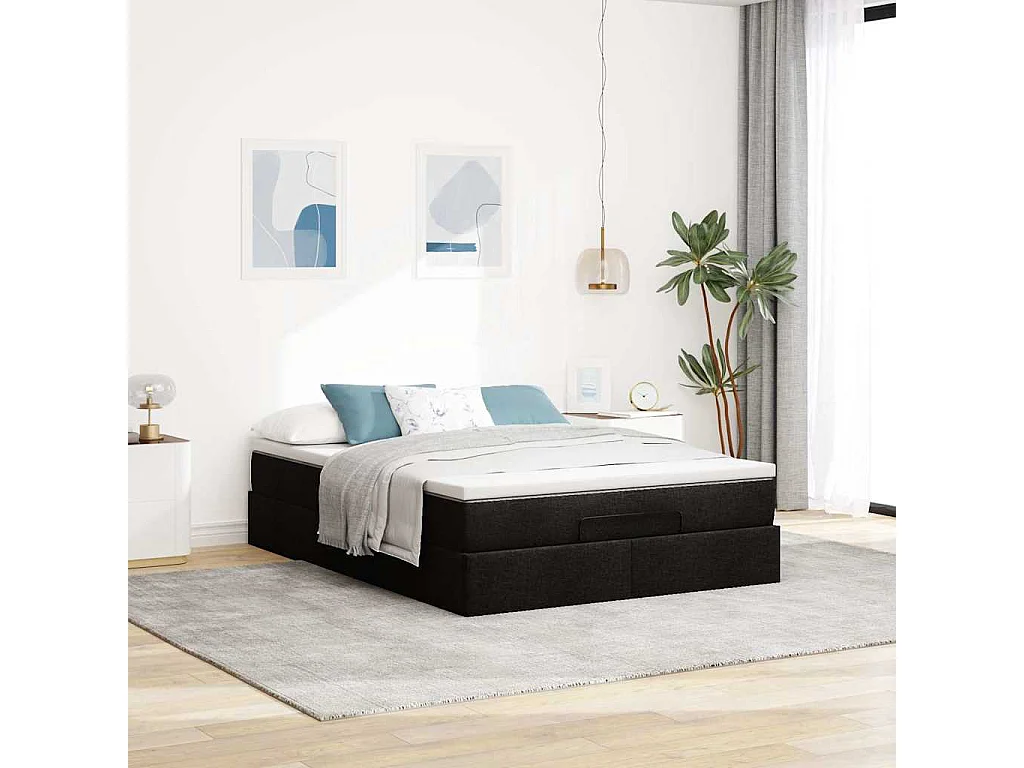Cadre de lit ottoman avec matelas noir 140x190 cm similicuir