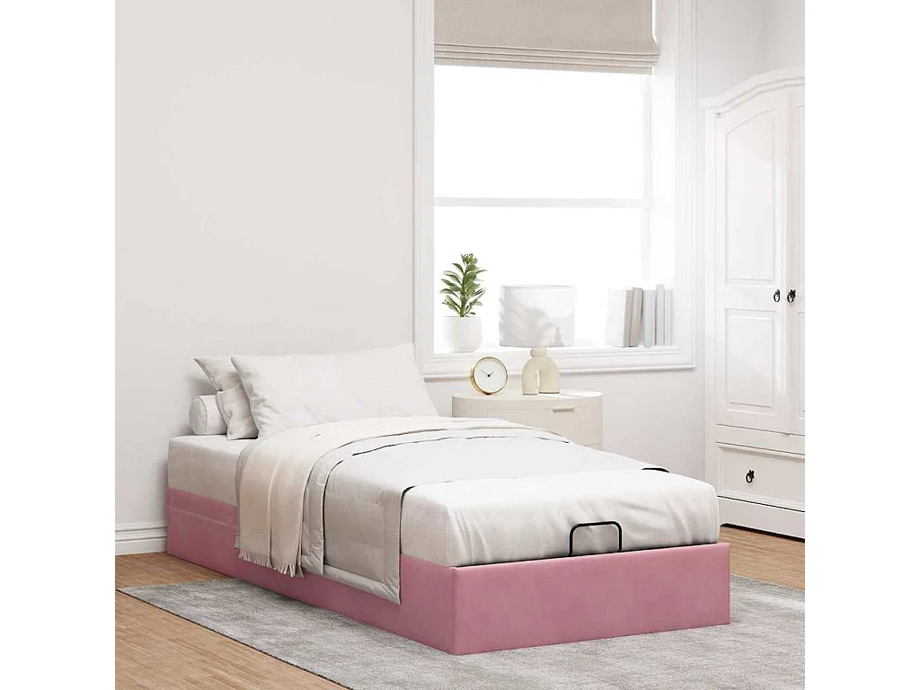 Estructura de cama otomana sin colchón terciopelo rosa 80x200cm