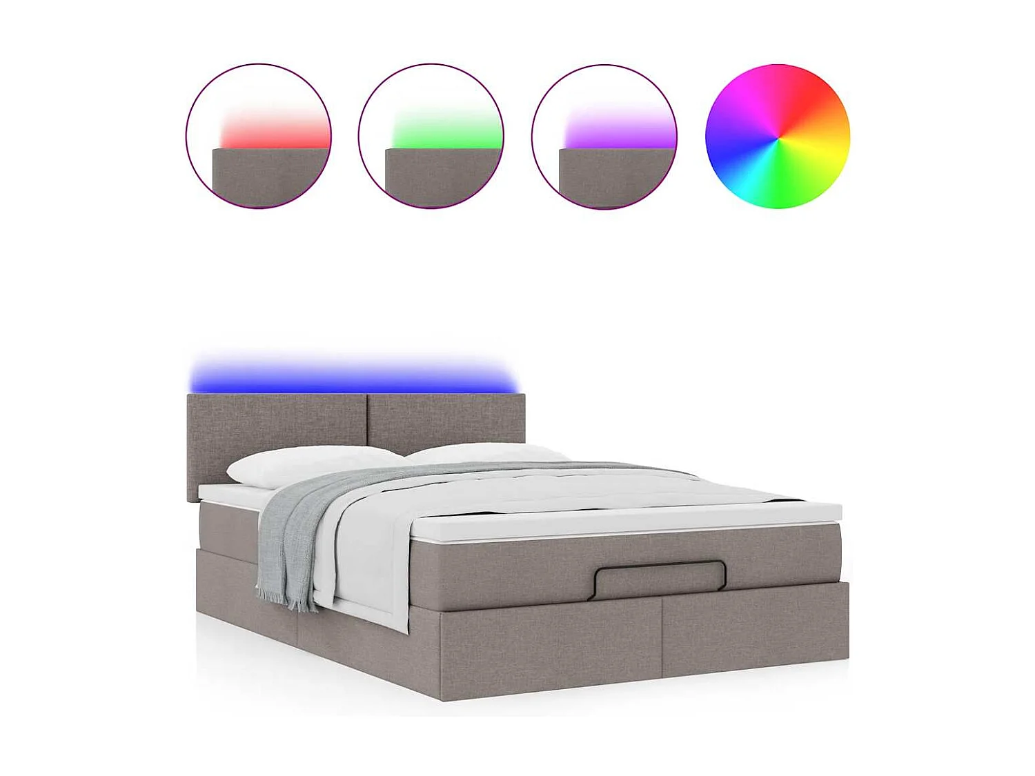 Bed poef met matras en LED's 140x200 cm stof taupe