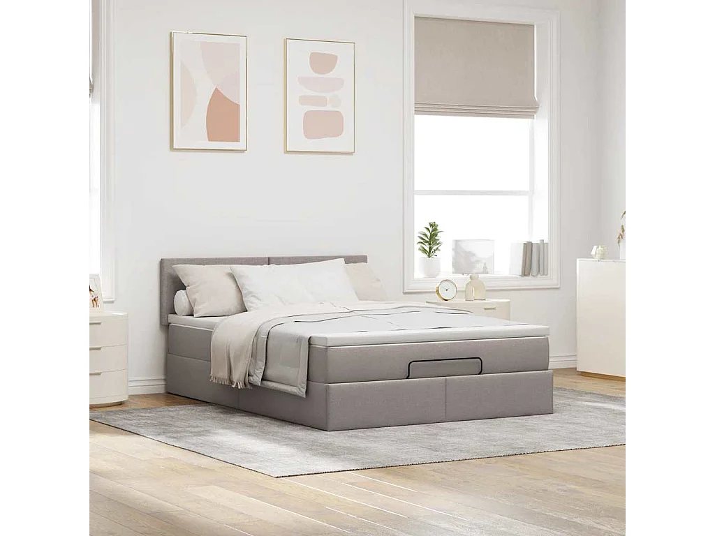 Bed poef met matras en LED's 140x200 cm stof taupe