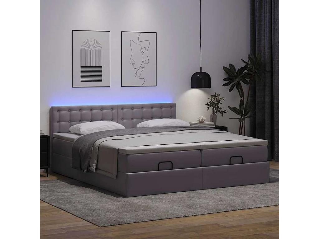 Cadre de lit ottoman avec matelas gris 200x200 cm similicuir