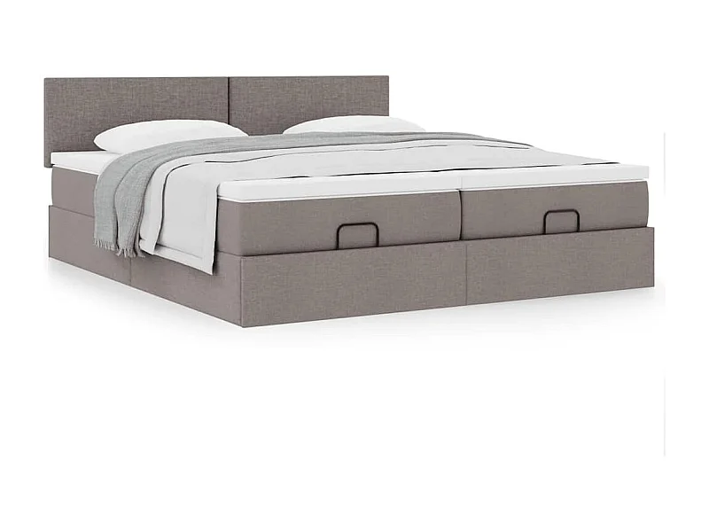 Cadre de lit ottoman avec matelas taupe 180x200 cm tissu