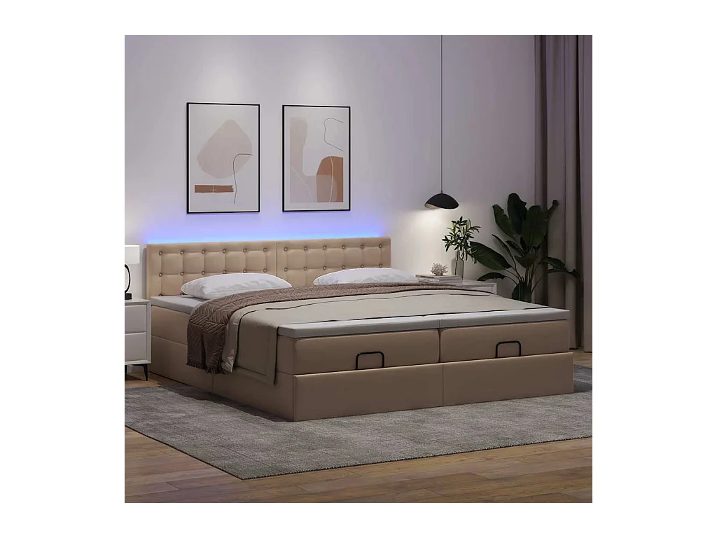Cadre de lit ottoman et matelas cappuccino 200x200cm similicuir