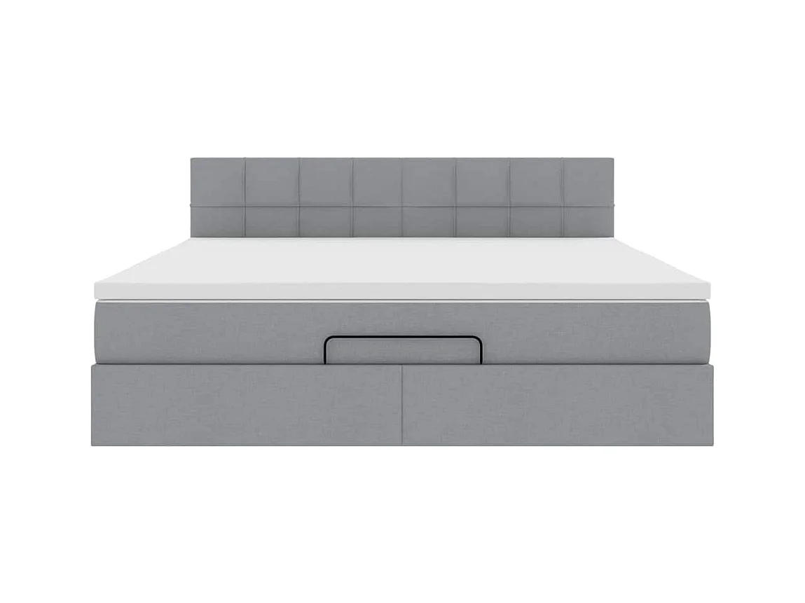 Cadre de lit ottoman et matelas gris clair 160x200cm tissu