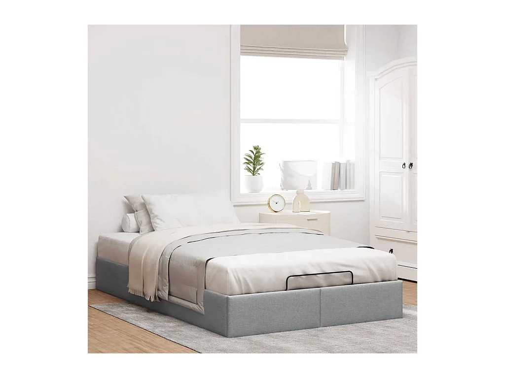 Cadre de lit ottoman sans matelas gris clair 140x190 cm tissu