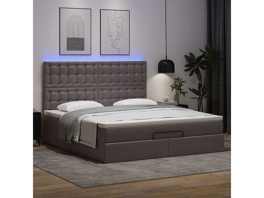 Cadre de lit ottoman avec matelas gris 160x200 cm similicuir