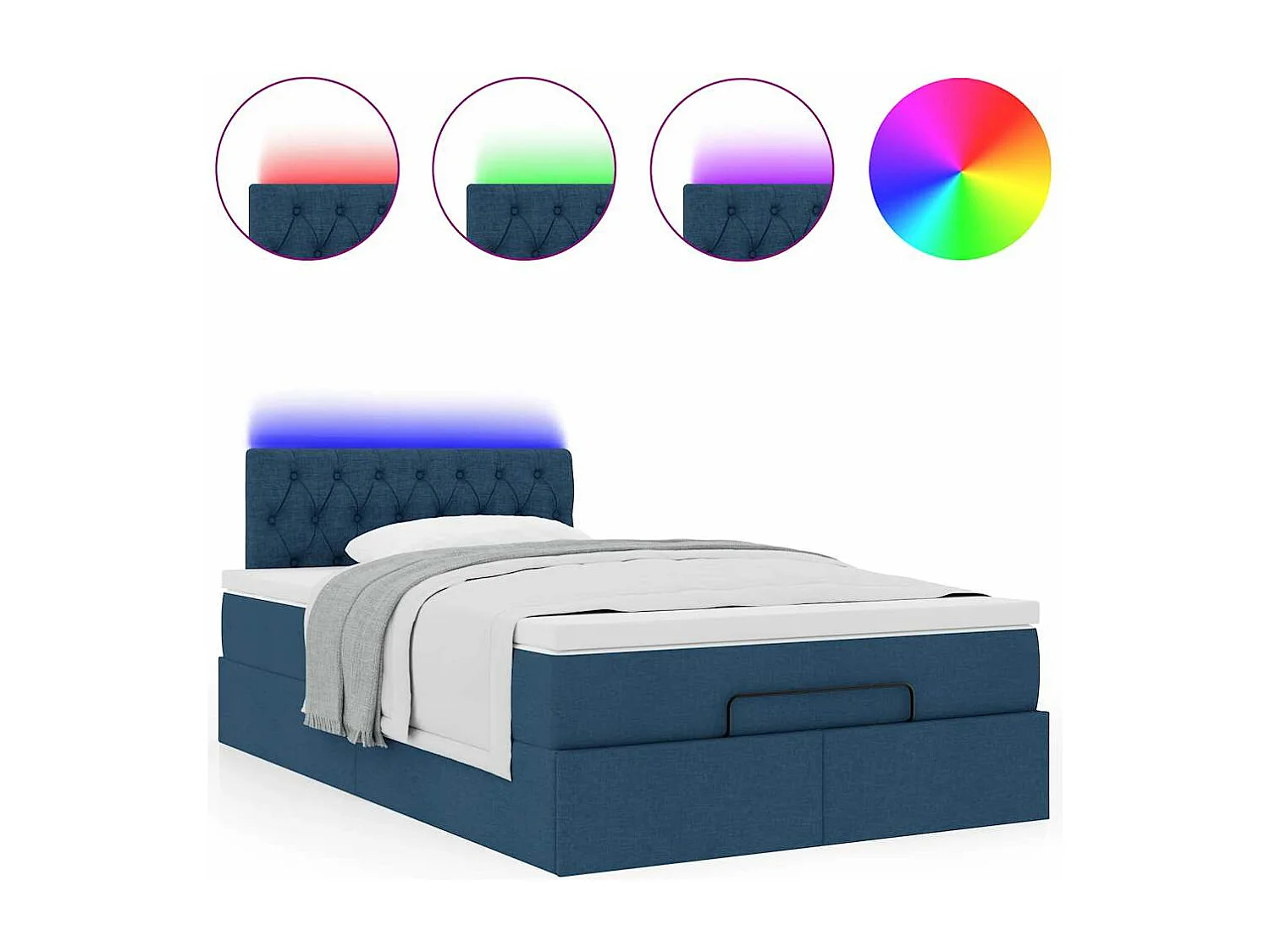 Cadre de lit ottoman avec matelas bleu 120x190 cm tissu