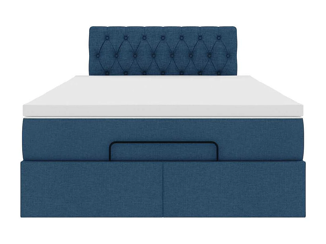 Cadre de lit ottoman avec matelas bleu 120x190 cm tissu