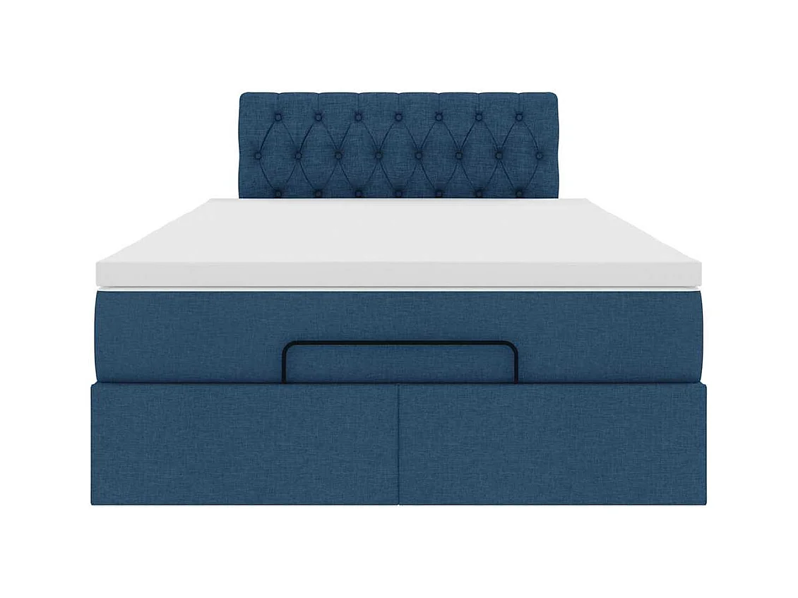 Cadre de lit ottoman avec matelas bleu 120x190 cm tissu