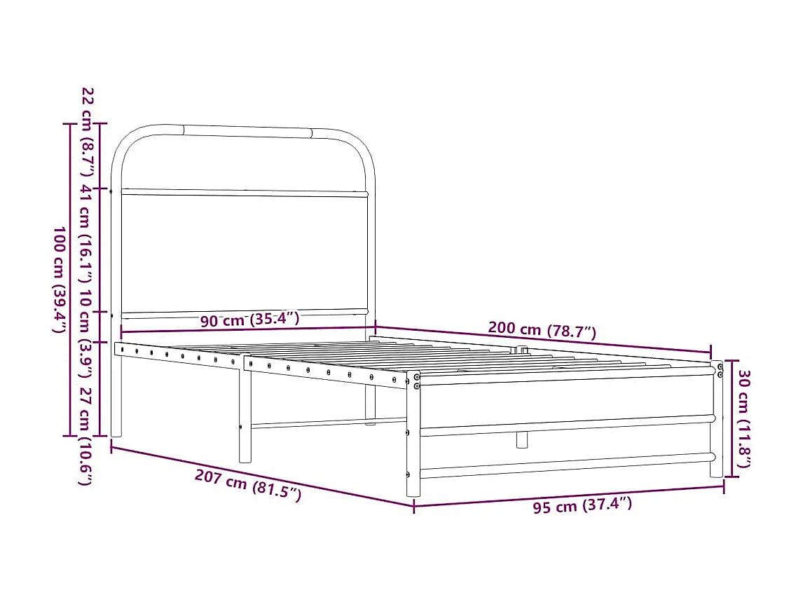 Cadre de lit sans matelas 90x200cm chêne marron bois ingénierie