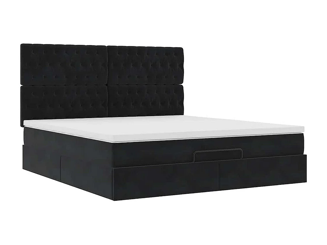 Cadre de lit ottoman avec matelas noir 180x200cm velours