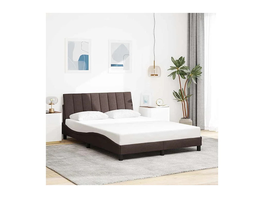 Cadre de lit sans matelas marron foncé 140x200 cm tissu